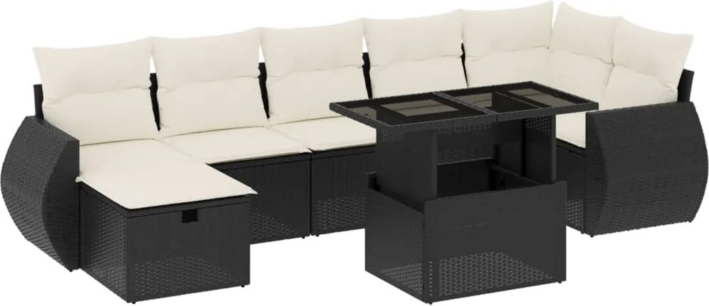 vidaXL Set mobilier de grădină cu perne, 8 piese, negru, poliratan
