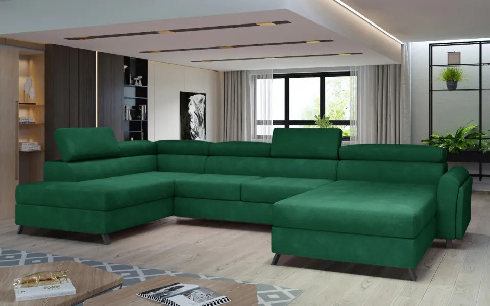 Canapea modulara, extensibila, cu spatiu pentru depozitare, 370x98x190 cm, Josette L01, Eltap (Culoare: Verde / Kronos 19)