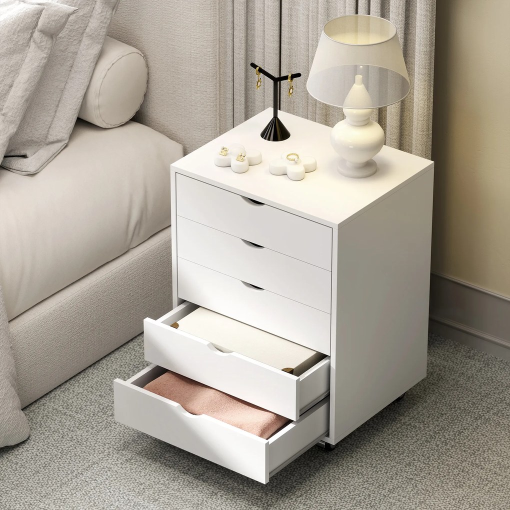 HOMCOM Dulap pentru birou cu 5 sertare pentru documente A3, pe roți și cu încuietoare, 50x40x67.5 cm, alb | Aosom Romania