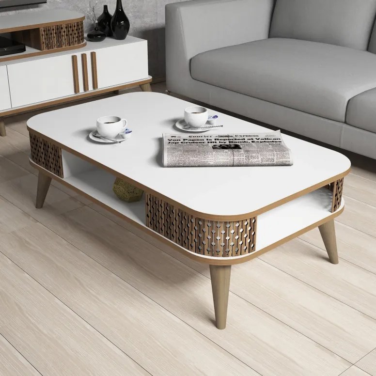 Set Comoda TV si Masuta de Cafea Living Eylül Alb