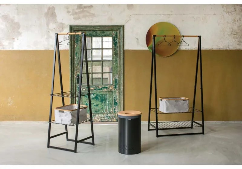 Cos de rufe Brabantia 1000826, 60 L, Capac din pluta, Umplere fara deschidere, Gauri ventilatie, Negru