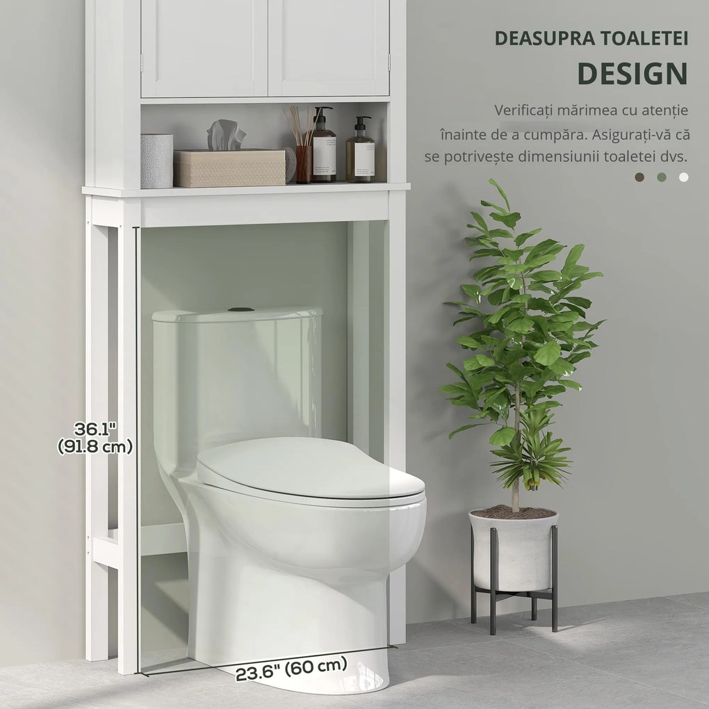HOMCOM Mobilier WC deasupra toaletei mobilier mașină de spălat dulap 2 uși rafturi reglabile alb | Aosom Romania