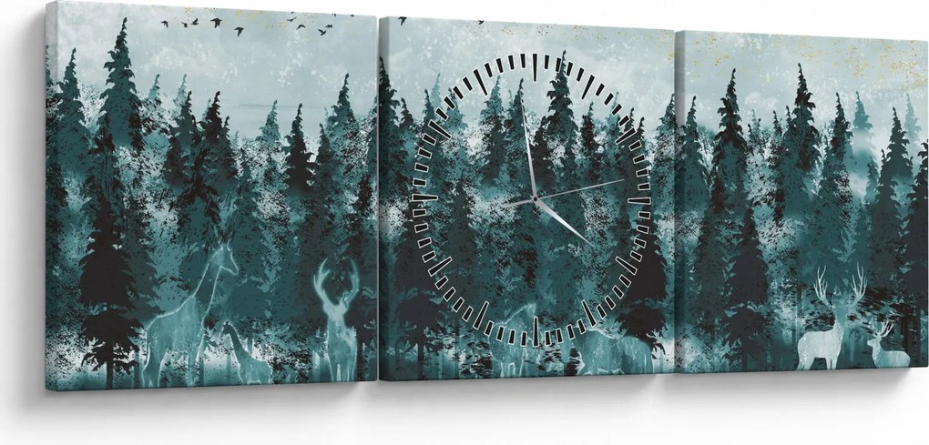 Tablou - Animale din pădure (cu ceas) (90x30 cm)