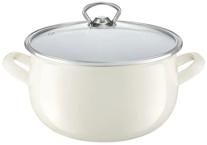 Oala email cu capac 18 cm, 3.1L crem Garden