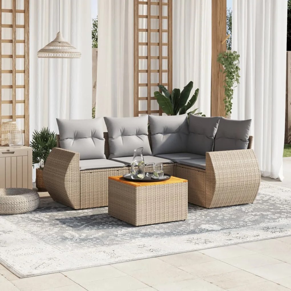 vidaXL Set canapele de grădină cu perne, 5 piese, bej, poliratan