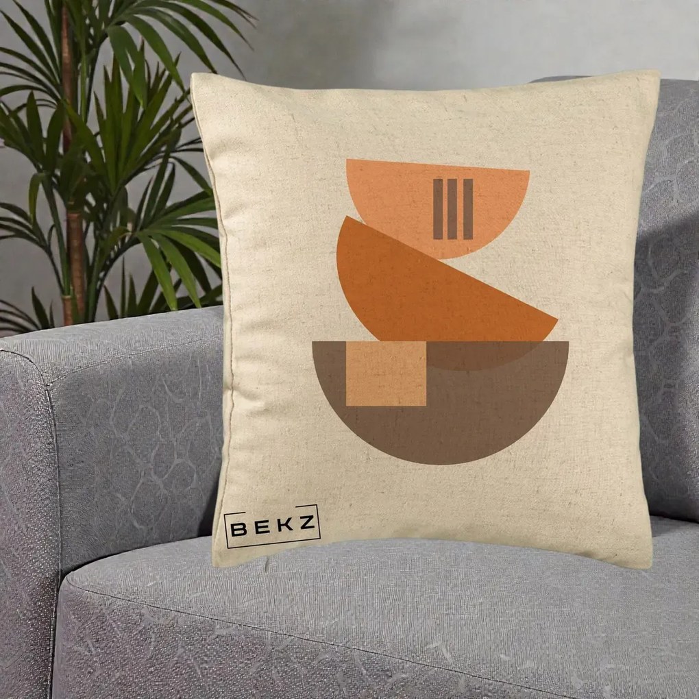 Perna Decorativa Geometric Bauhaus Boluri Portocaliu, 40x40 cm, Bej, Husa Detasabila, Perna Inclusa, BEKZ®
