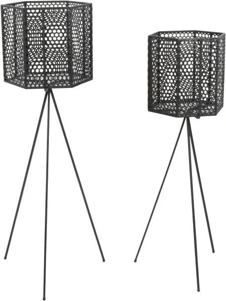 Set 2 suporturi metalice pentru ghiveci PT LIVING Hexagon, negru