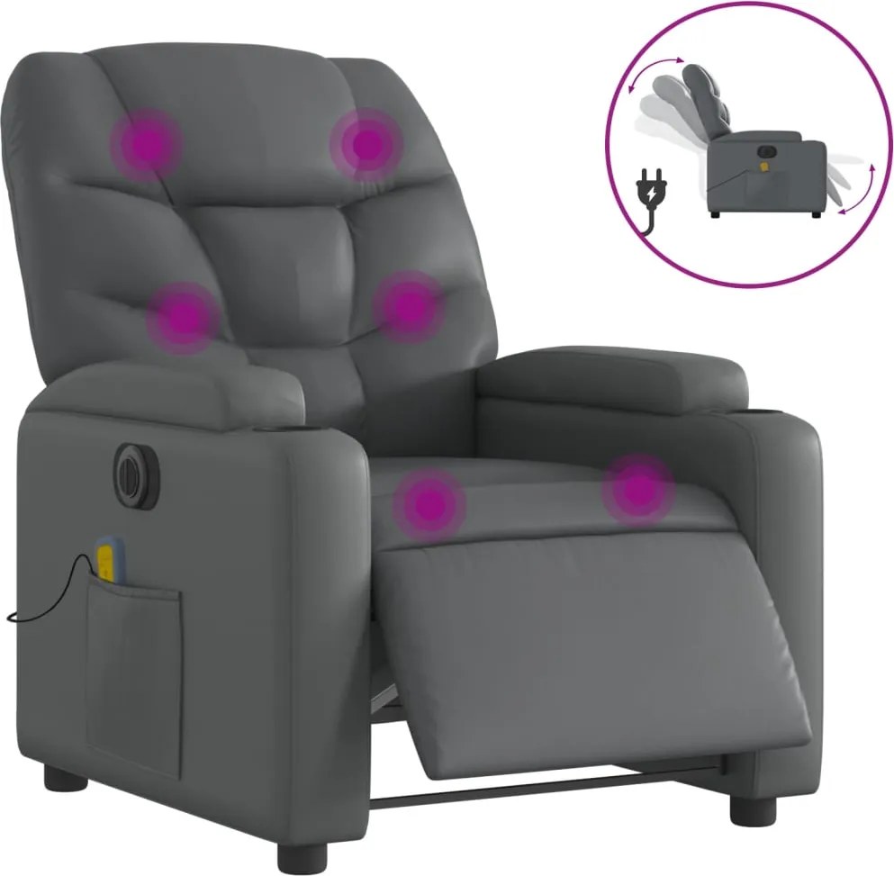 vidaXL Fotoliu de masaj electric rabatabil, gri, piele ecologică