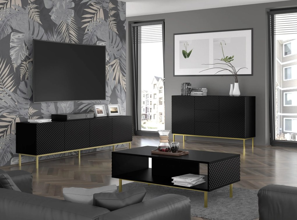 Masă TV C 4D 200 Rowanna (Negru lucios + Auriu). 1125041