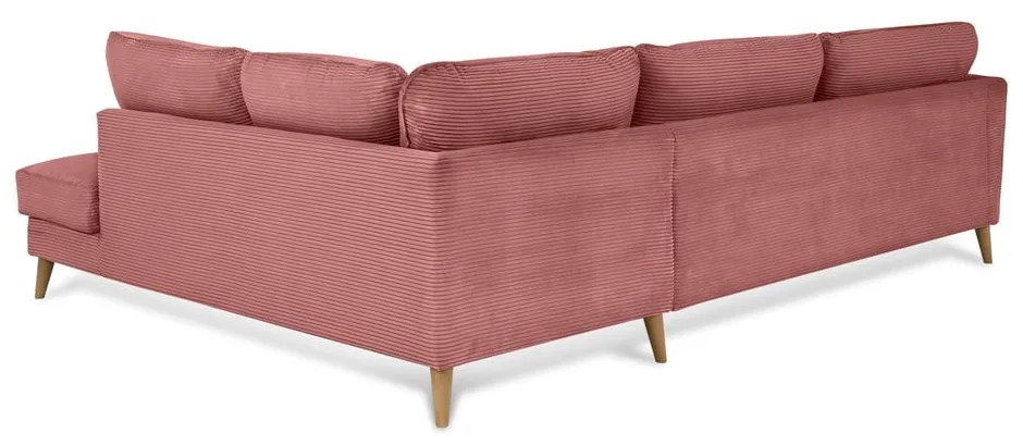 Colțar roz cu tapițerie din catifea reiată (cu colț pe partea dreaptă) Paris – Scandic