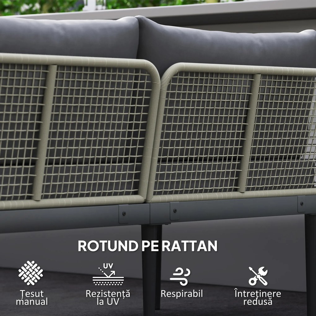 Outsunny Set de Mobilier de Grădină din 3 Piese cu 2 Canapele și Măsuță de Cafea, 184x75x71 cm, Gri | Aosom Romania