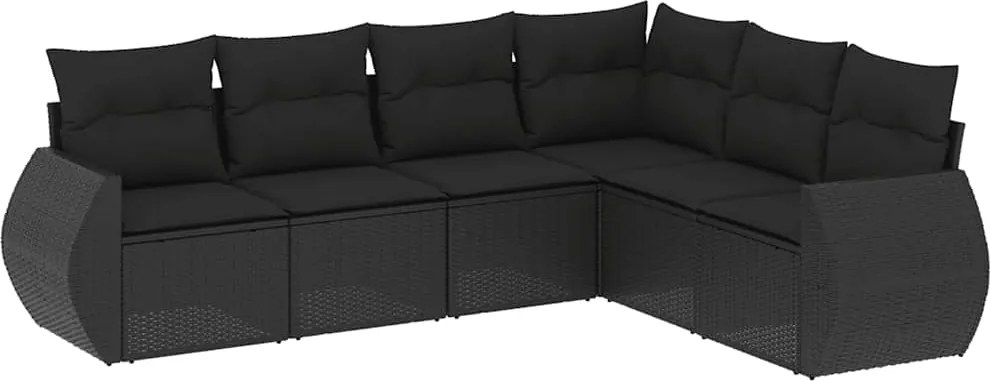 vidaXL Set mobilier de grădină cu perne, 6 piese, negru, poliratan