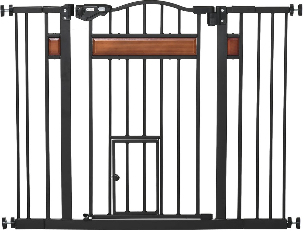 PawHut Poartă de Siguranță pentru Câini cu Închidere Automată 74-105x76.2 cm Neagră | Aosom Romania