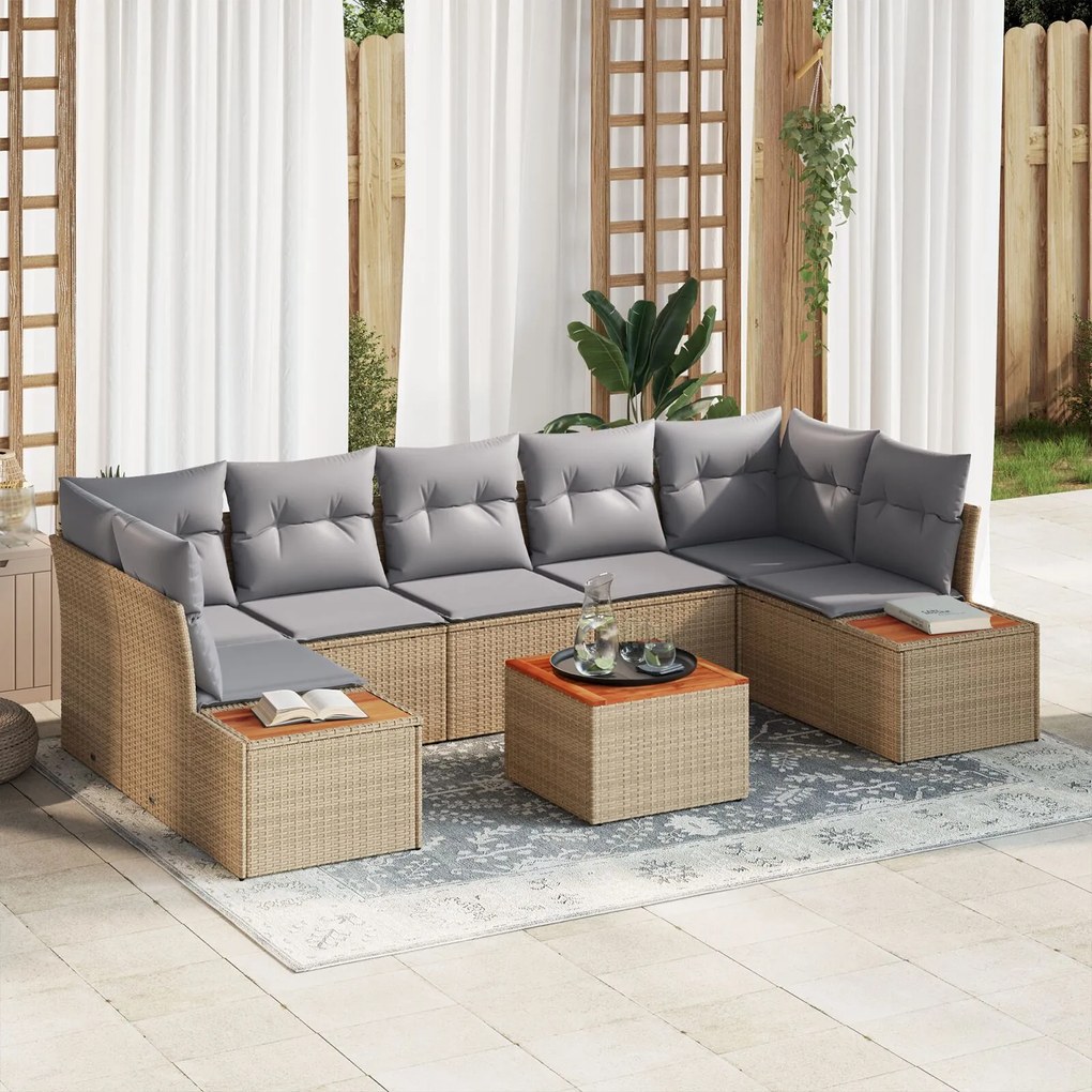 vidaXL Set de canapele de grădină cu 8 piese, cu perne, din rattan sintetic și acacia, bej.