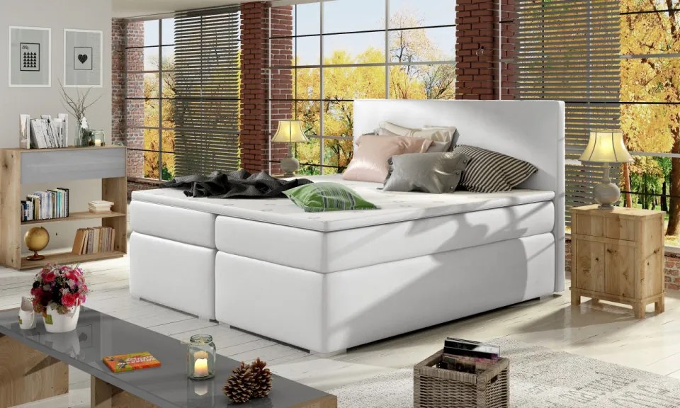 Pat boxspring tapitat, cu spatiu pentru depozitare, 180X200 cm, Divalo, Eltap (Culoare: Alb)