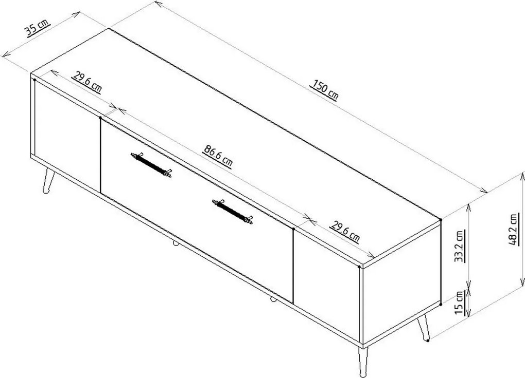 Comoda TV, Olivia, Detas, 150 x 48.2 x 35 cm, pal melaminat, alb/argintiu