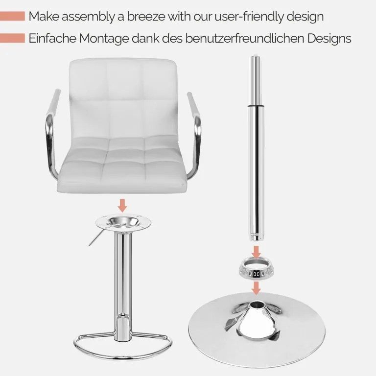 MIADOMODO Scaun de bar 2 buc, cu brațe, alb