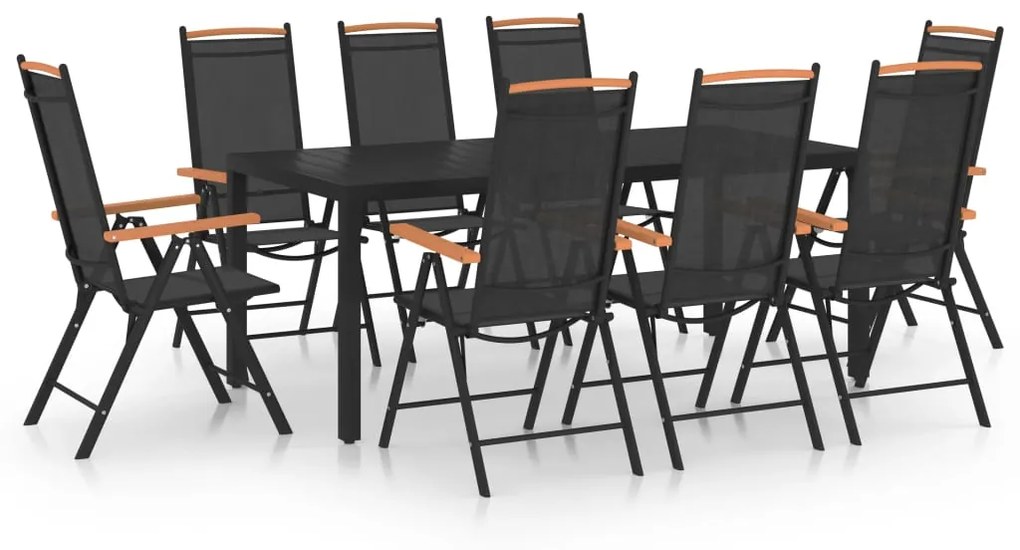 vidaXL Set mobilier de grădină, 9 piese, negru, aluminiu