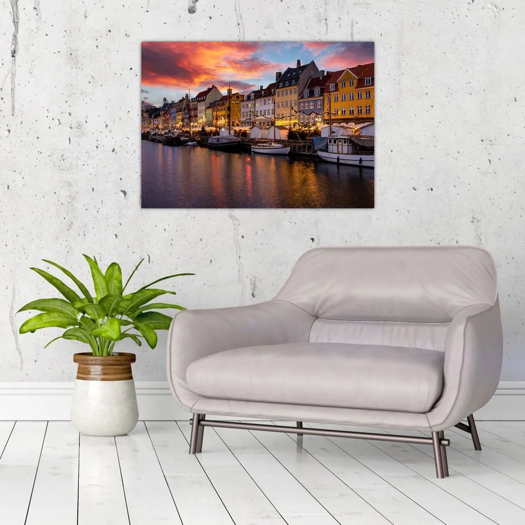 Tablou pe sticlă - Nyhavn, Copenhaga (70x50 cm)