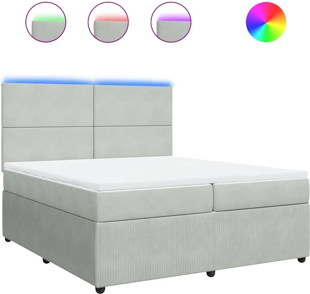 vidaXL Pat box spring cu saltea, gri deschis, 200x200 cm, catifea