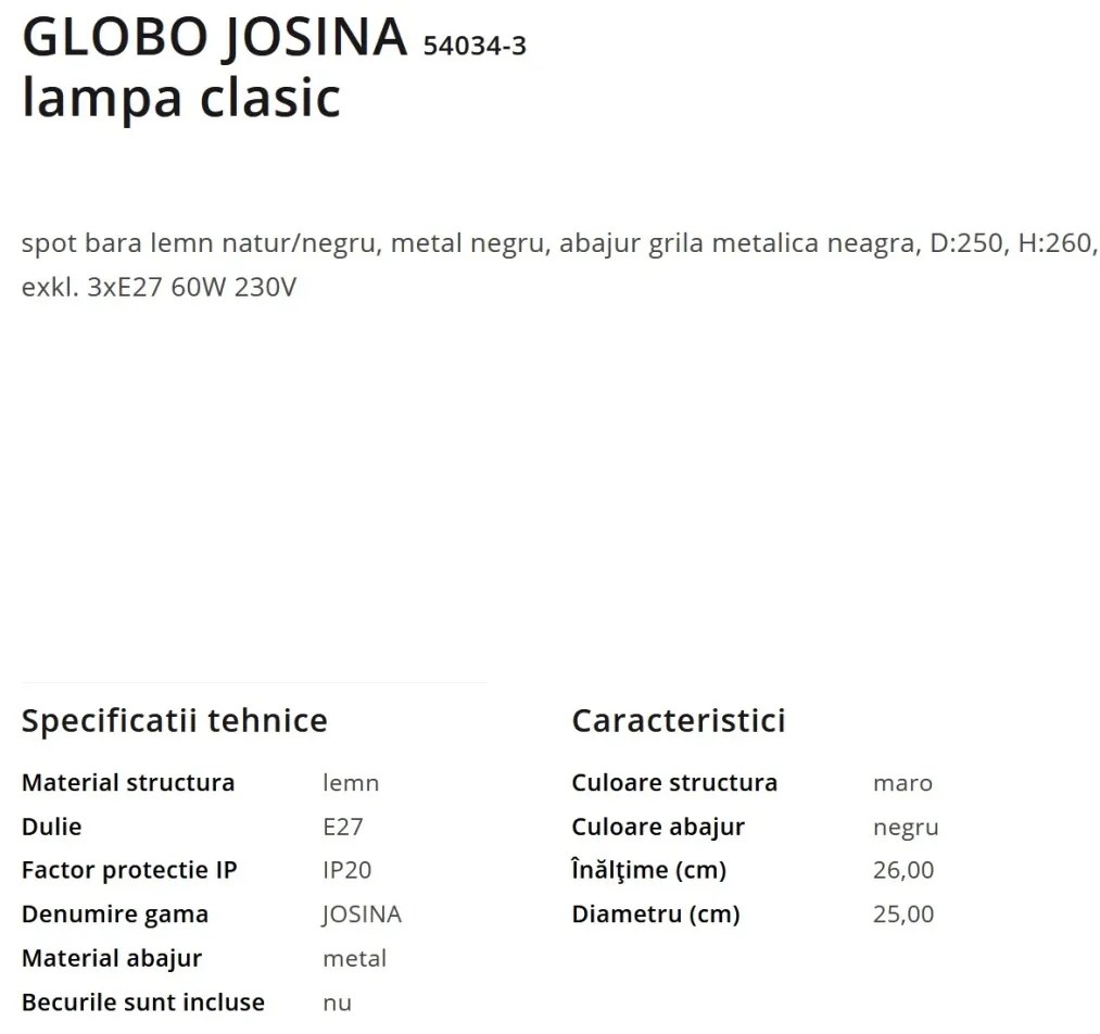 Plafoniera tavan stil industrial cu 3 spoturi JOSINA