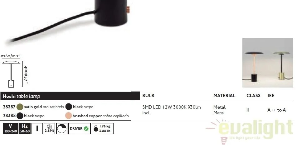 Veioza LED design deosebit HOSHI negru/cupru 28388