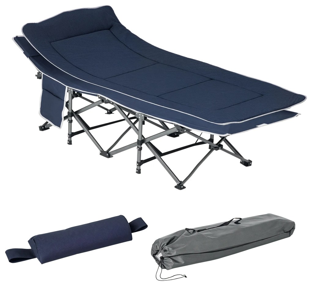 Outsunny Campingbett, pat pliabil cu pernă, 188 x 64,5 x 53 cm, bleu foncé | Aosom Romania