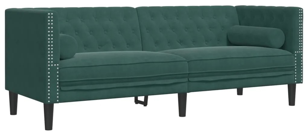 372695 vidaXL Canapea Chesterfield cu pernuțe/3 locuri, verde închis, catifea