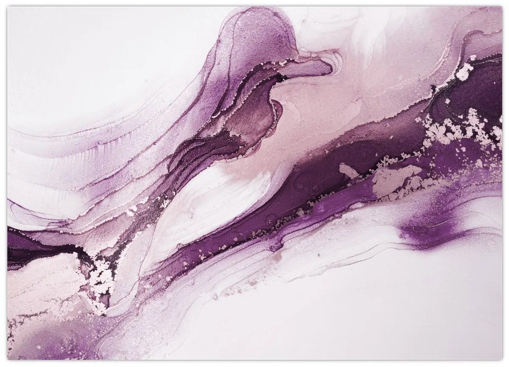 Tablou pe sticlă - Artă fluidă violet (70x50 cm)
