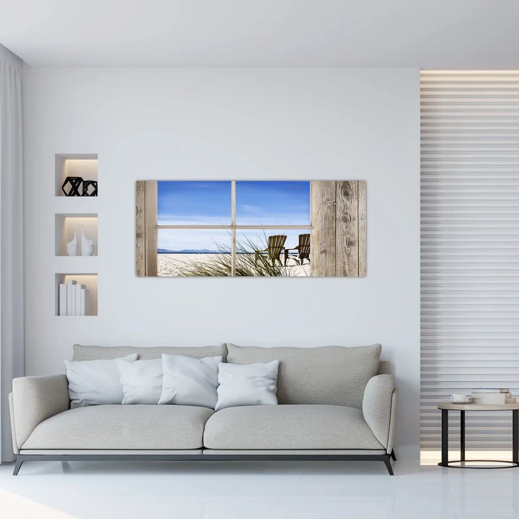 Tablou - Fereastră cu vedere la plajă (120x50 cm)