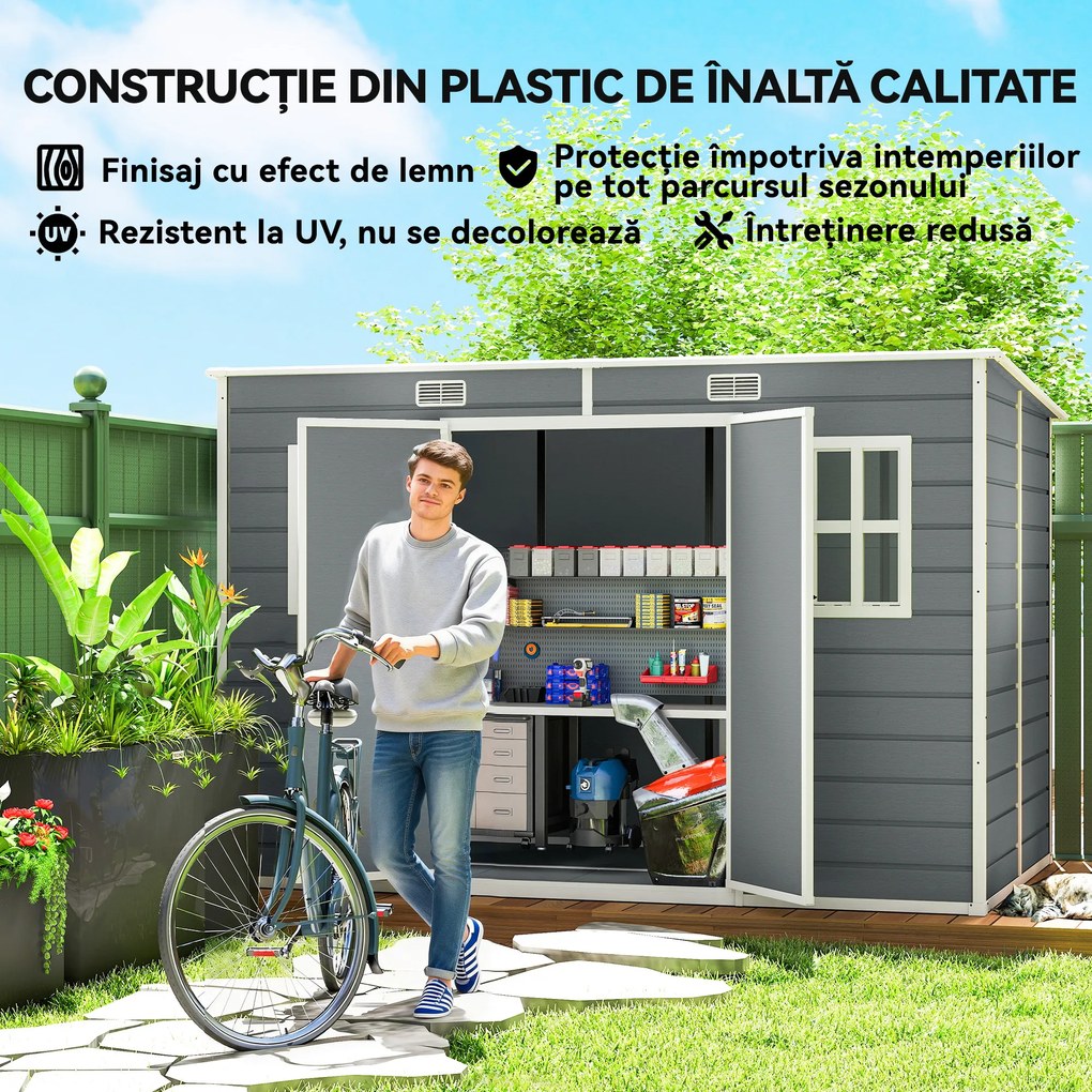 Outsunny Căsuță de Grădină pentru Depozitare Unelte 4.96m² Gri | Aosom Romania