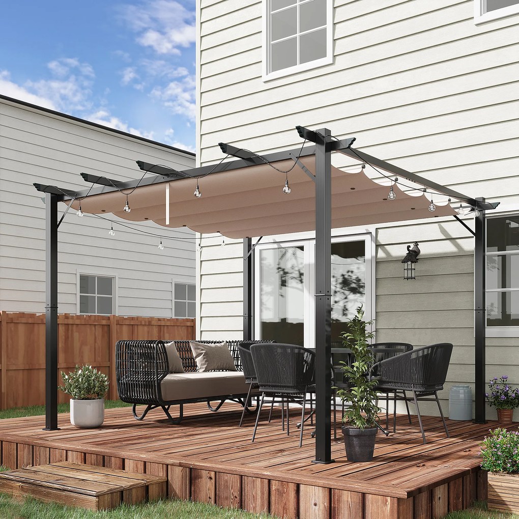 Outsunny Foisor Pergola de Gradina 3x3 m cu Acoperis Retractabil, Pergola din Aluminiu cu Acoperis Retractabil Anti UV, Gri | Aosom Romania