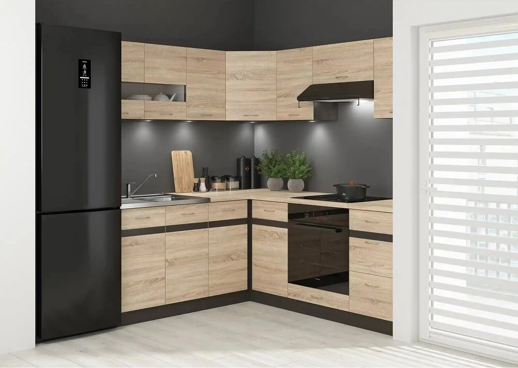 Set bucatarie JUNONA LINE, stejar sonoma/wenge, PAL, 180x200 cm, dreap