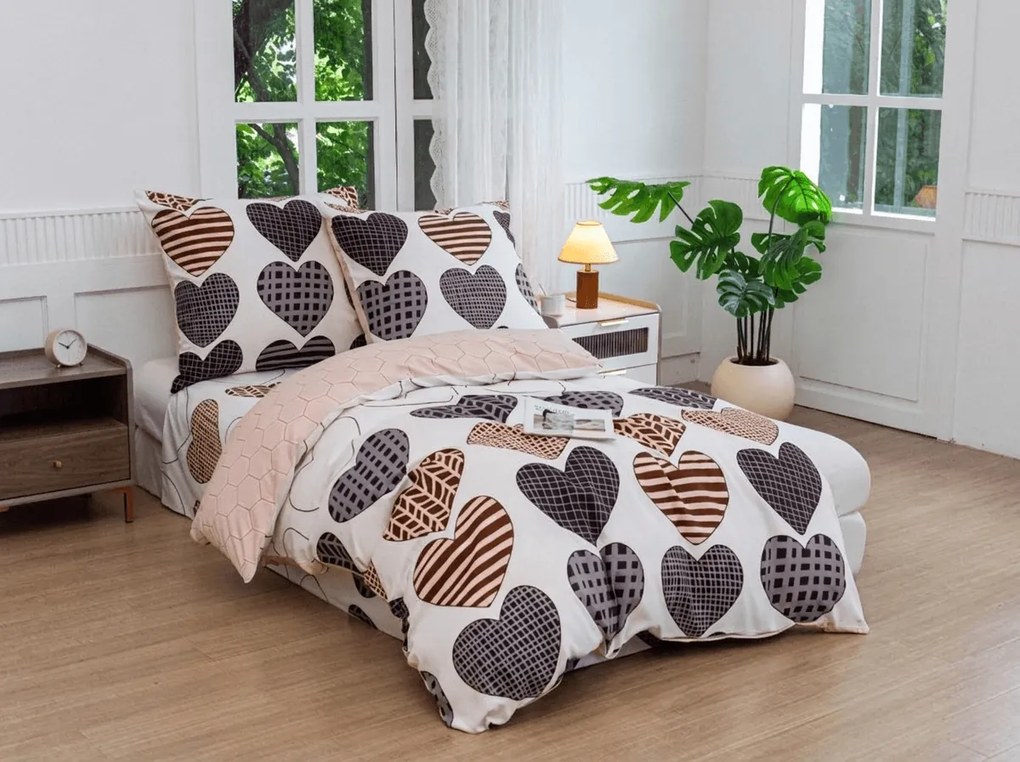 Lenjerie de pat din microfibra flanel STRIPE HEART colorata Dimensiune lenjerie de pat: 70 x 90 cm | 140 x 200 cm