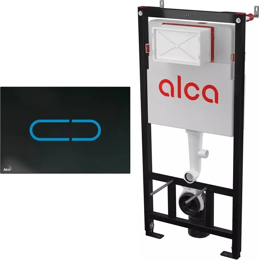 Set rezervor WC cu cadru incastrat Alca AM101/1120 si clapeta de actionare NIGHT LIGHT-1 negru cu senzor plus sursa de alimentare 230 V