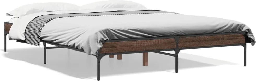 vidaXL Cadru de pat, stejar maro, 140x200 cm, lemn prelucrat și metal