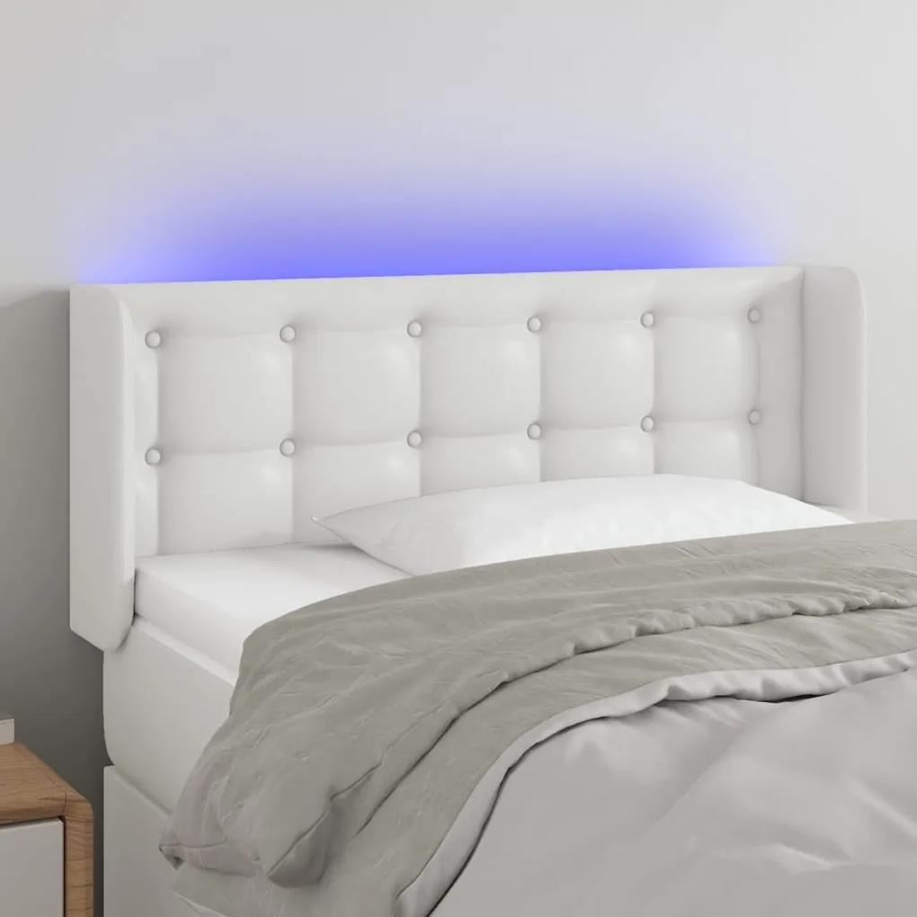 3123309 vidaXL Tăblie de pat cu LED, alb, 83x16x78/88 cm, piele ecologică