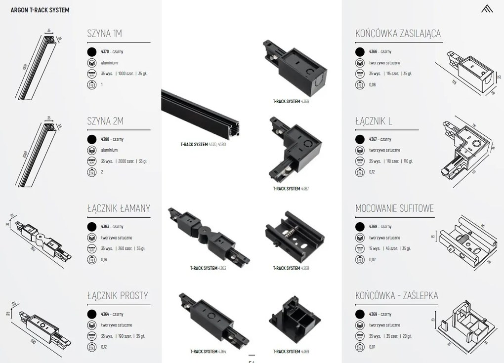 Sina trifazata neagra 1 metru lungime ARGON T-RACK