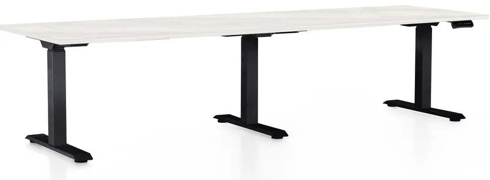 Masă înălțime reglabilă OfficeTech Long, 260 x 80 cm, picioare negre, frasin alb