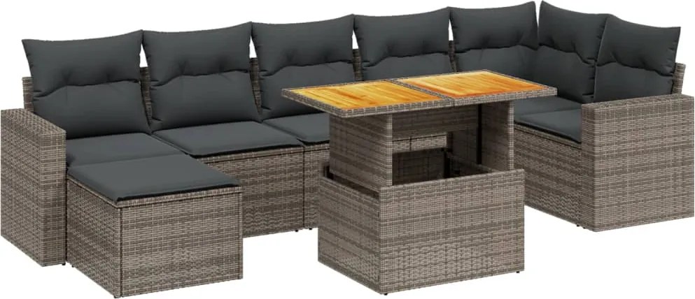 vidaXL Set canapele de grădină cu perne, 8 piese, gri, poliratan