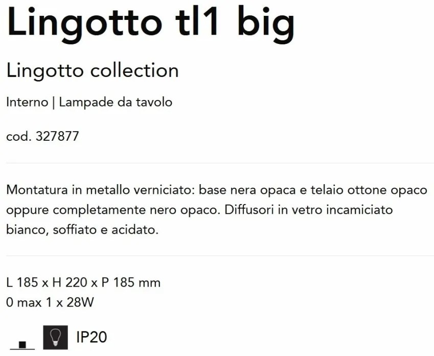 Veioza/Lampa de masa design decorativ Lingotto tl1 big negru