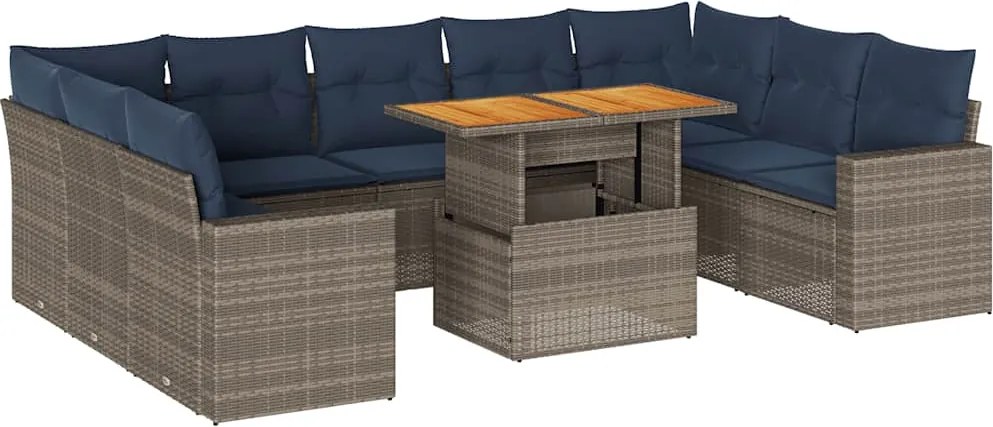 vidaXL Set mobilier de grădină cu perne, 10 piese, gri, poliratan