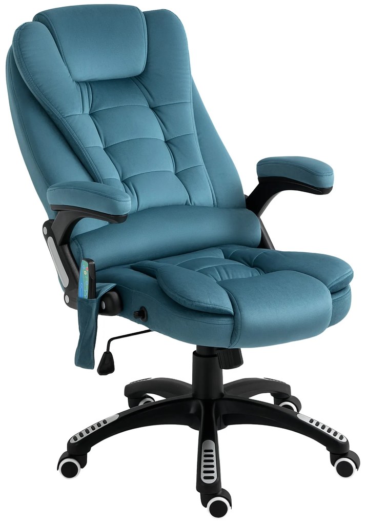 Vinsetto Fotoliu de birou cu funcție de masaj și încălzire, scaun de birou, scaun ergonomic cu înălțime reglabilă, spătar inclinabil și telecomandă cu fir, pivotant la 360° material din poliester bleu | Aosom Romania