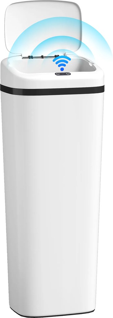 HOMCOM Coș de Gunoi Automat pentru Bucătărie 50 L Îngust din Oțel Inoxidabil cu Senzor Infraroșu Mod Manual Anti-amprente Alb | Aosom Romania