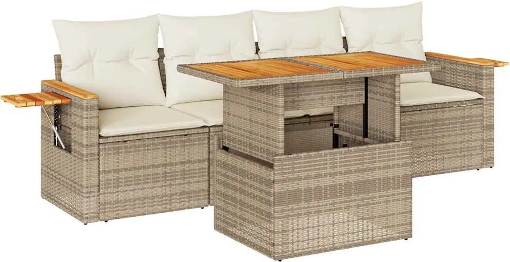 vidaXL Set canapele de grădină cu perne 5 piese bej poliratan/acacia