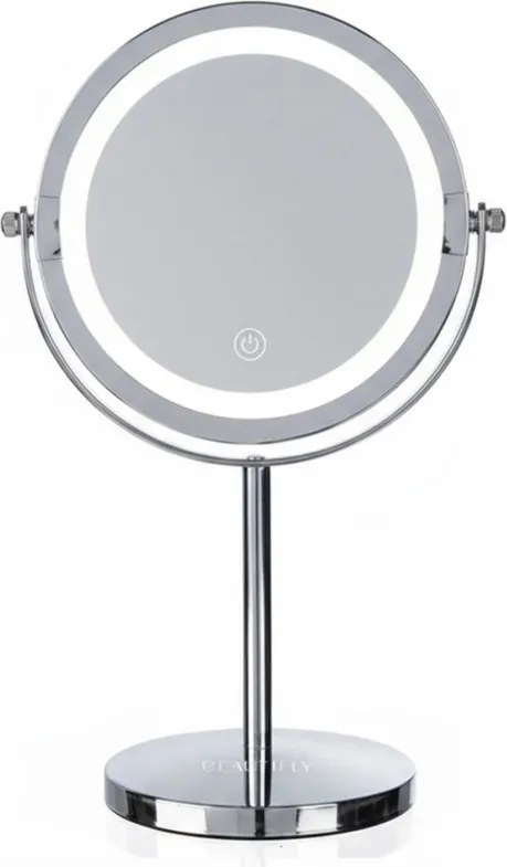 Oglinda cosmetica Beautifly Looking Glass Light, 14,5 cm, Marire 10x, USB-C, LED, Reglare la 360°, Argintiu