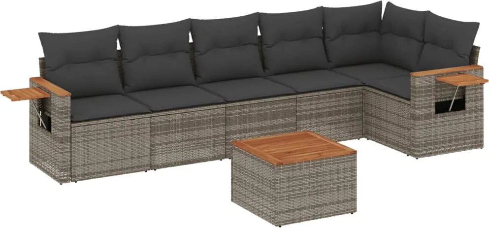 vidaXL Set canapele de grădină, 7 piese, cu perne, gri, poliratan