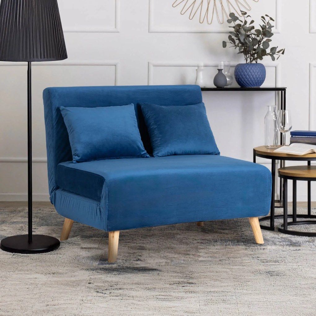 JAKS Fotoliu extensibil Marry 2 velur albastru închis