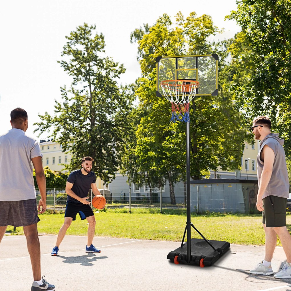 SPORTNOW Coș de Baschet pentru Copii 6-14 Ani, Coș de Baschet cu Înălțime Reglabilă, Roți și Bază Umplută, 71x46 cm, Galben | Aosom Romania