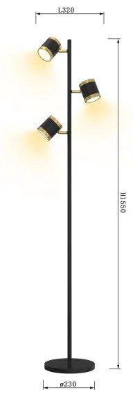 Wofi 3003-304S - Lampă de podea LED reglabilă TOULOUSE, 3xLED/7W/230V, negru/auriu